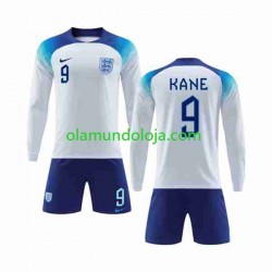 Camisola Inglaterra Kane 9 Criança Equipamento Primeiro Copa do Mundo 2022 Manga Comprida